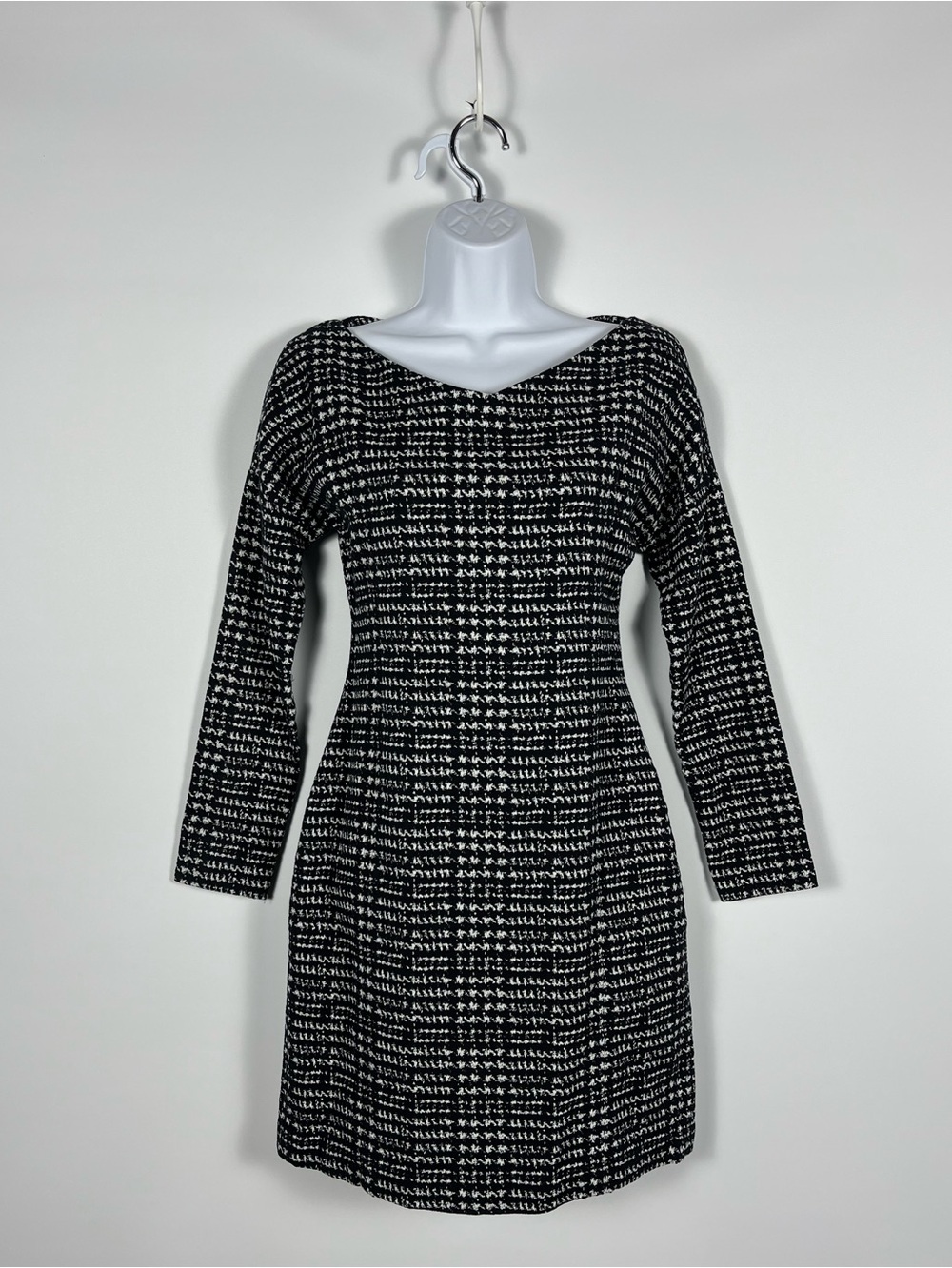 Theory Black & White Checked V-Neck Sheath Dress Size Small